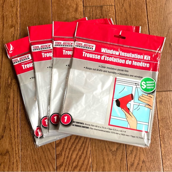 4 Window Cover Insulation Kits Clear Plastic 60 x 72 inch Shrink Films Tape - Picture 7 of 10